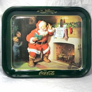 COCA COLA SANTA at FIREPLACE METAL TRAY from 1983